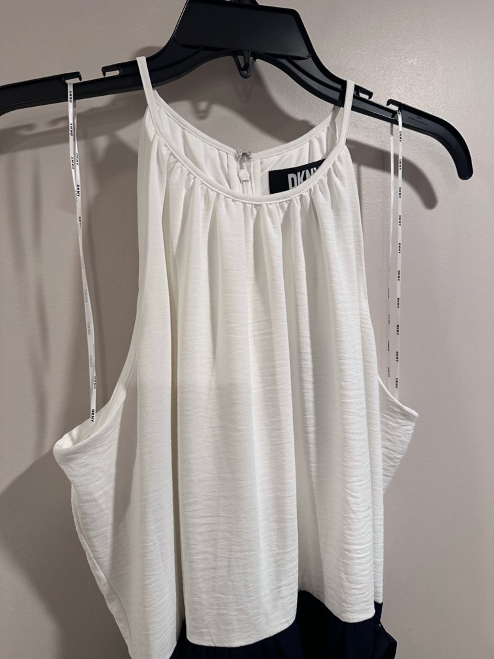 DKNY Women's Tiered Tie-Waist Halter-Neck Midi Dress Ivory/Spring Navy NWT 12 - Picture 6 of 16